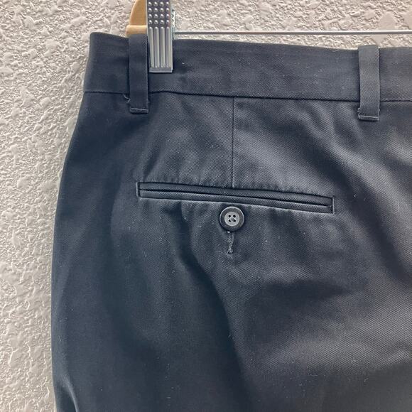 Perry Ellis Cotton Black Flat Front Pockets Zip Hook Eye Tailored Fit Chino Pant - Picture 5 of 9